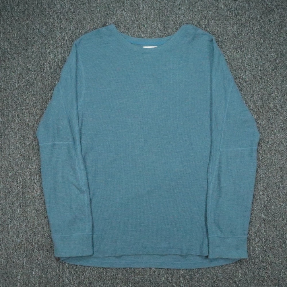 Billy Reid Sweater Mens XL Blue Long Sleeve Crew Thermal Waffle Knit Pullover